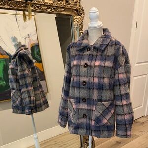 Cyrus Blue and Pink Plaid Teddy Jacket